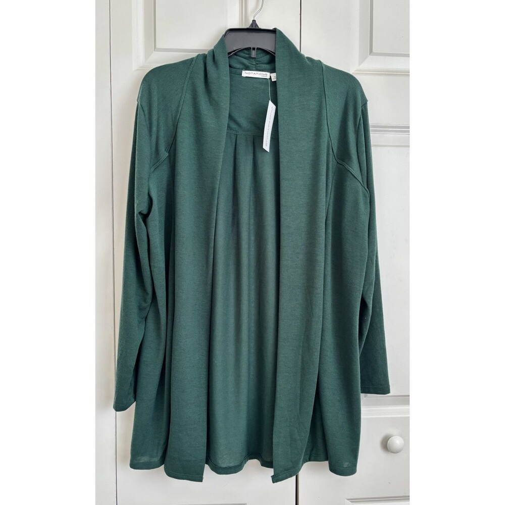 Notations Cardigan Open Front Sweater Color Green Size Plus 1X knitted